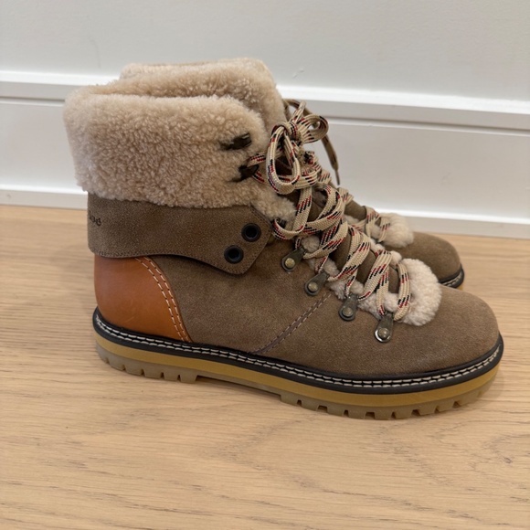 See by Chloe - Taupe Shearling & Leather "Eileen Ankle Boots", Size FR40/US9 - Picture 3 of 10